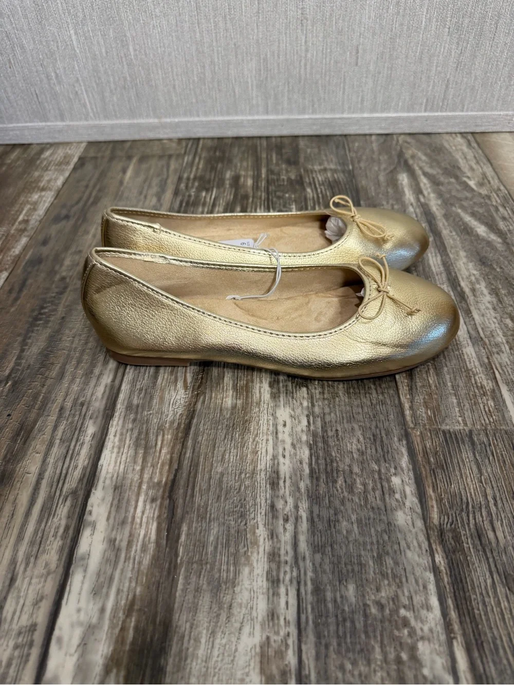 Gold Ballet Flats with Bow Accent - Women's Shoes Size 9